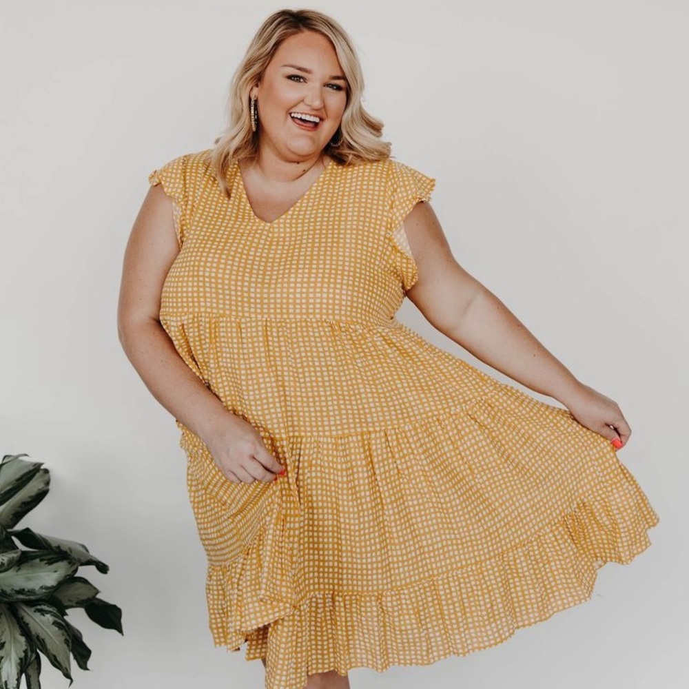 Yellow gingham plus size Dress